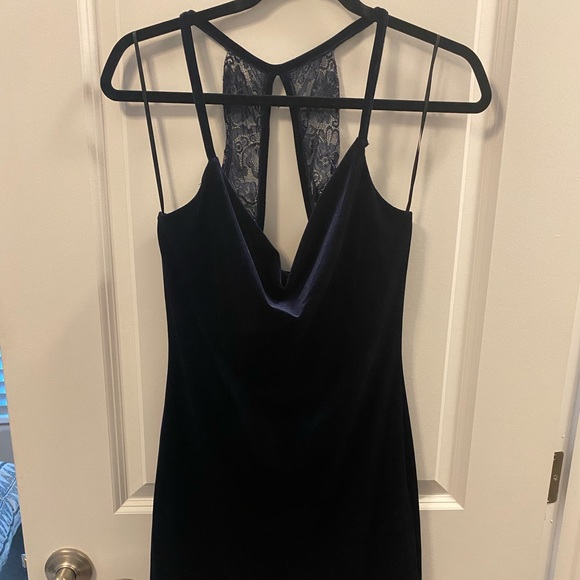 Navy Blue Velvet Dress size L - Picture 2 of 3